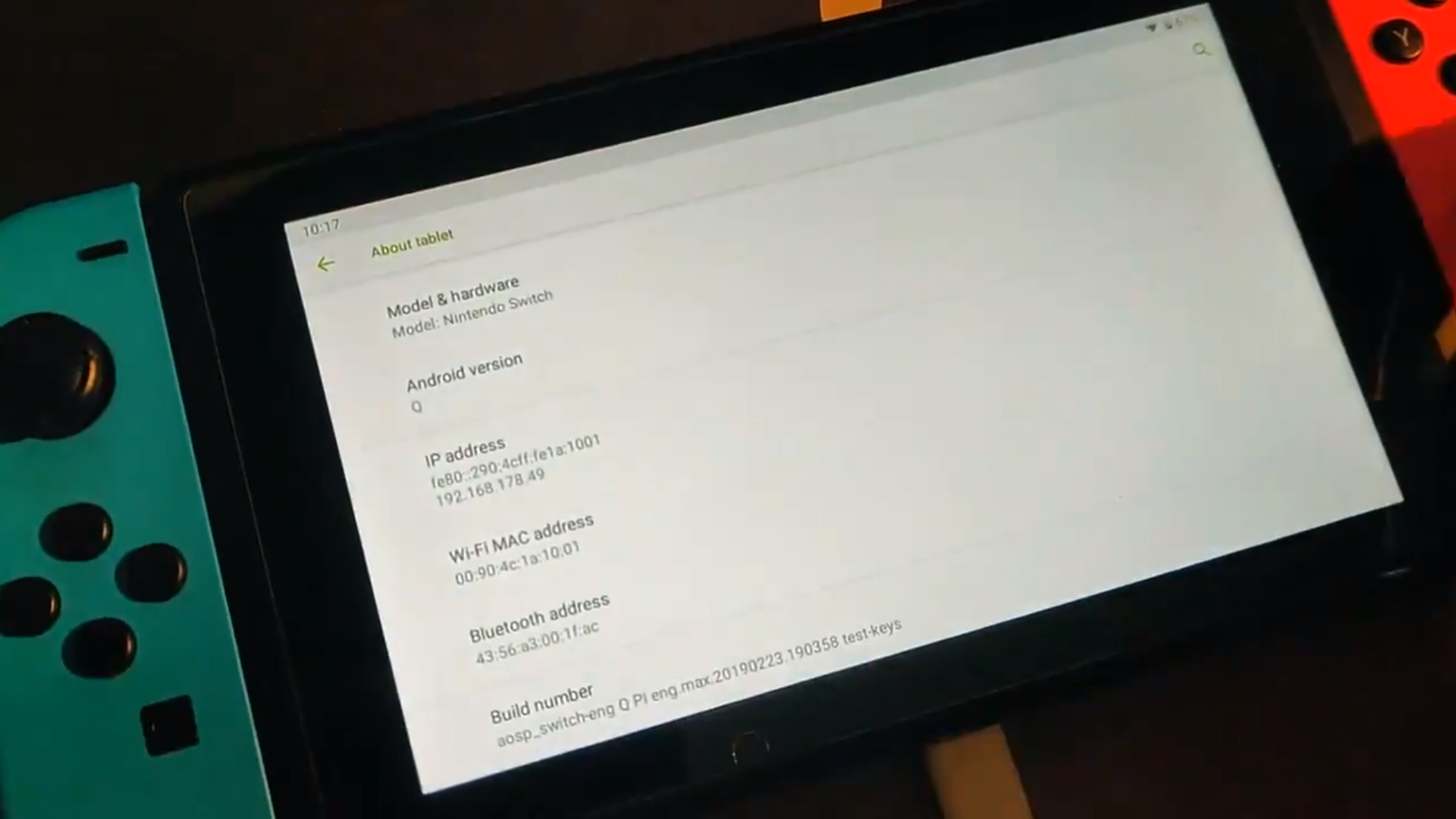 The Nintendo Switch has a W-I-P Android Q port